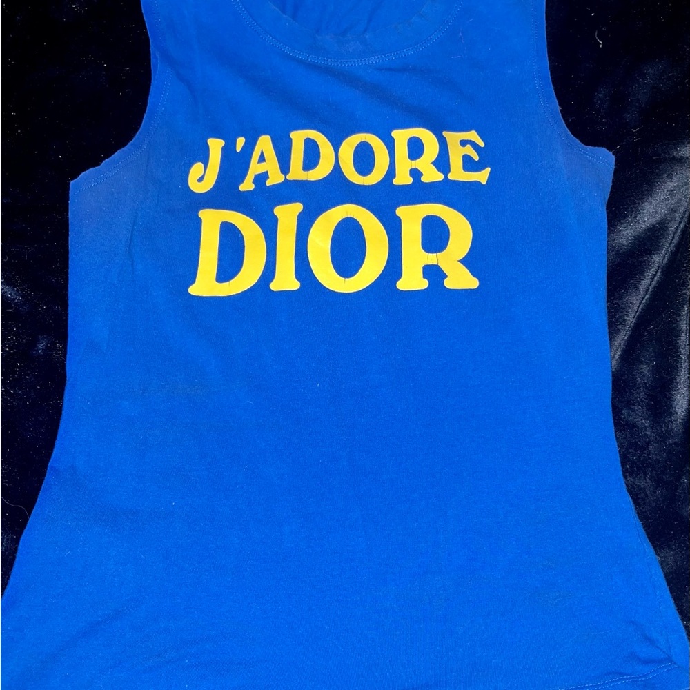 J’ ADORE DIOR Designer Tank Top!!!in blue and yellow.